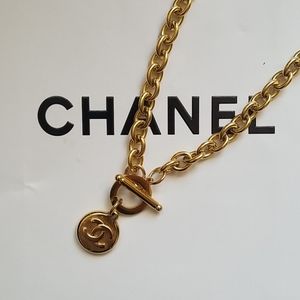 AUTHENTIC Chanel Gold Plated CC Charm + Necklace